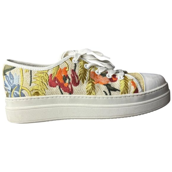 J Slides Women's 9 Noir‎ Floral Embroidered Platform Sneaker White Beige Artsy - Picture 7 of 10